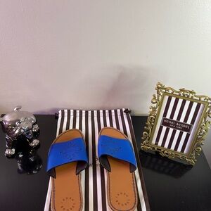 Henri Bendel blue espadrille slides
